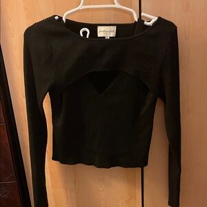 Black Long Sleeve V-line Cutout Top
